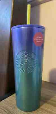 STARBUCKS HAWAII Metal Tumbler Cold Cup Straw 16oz BLUE OMBRE MERMAID *NEW* - Sold on eBay Jul 14, 2021 for $38.99