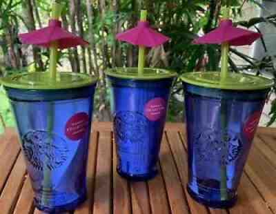 NEW Starbucks HAWAII 2020 Blue Glass straw umbrella tumbler + FREE GIFT - Sold on eBay Jun 16, 2021 for $38.95