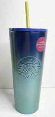 Starbucks HAWAII Collection Drink Tumbler Tropical Blue Ocean Ombre Metal 24 oz.