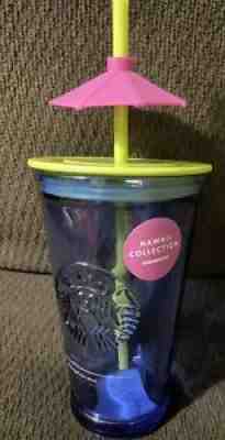 Blue Glass straw tumbler Umbrella HAWAII COLLECTION Starbucks Exclusive - Sold on eBay Aug 17, 2021 for $34.99