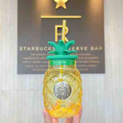 New 2021 Starbucks China Summer Yellow Pineapple 20oz Glass Straw Cup - Sold on eBay Aug 14, 2021 for $51.45