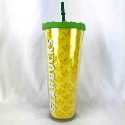 Starbucks Pineapple 24 Oz Venti Tumbler with Stars Yellow with Green Lid & Straw - Sold on eBay Jul 01, 2021 for $45.00