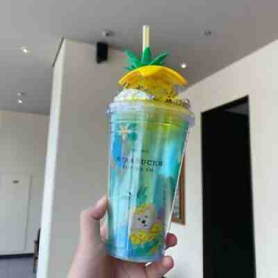 New Starbucks 2021 China Summer Pineapple Bear 16oz Plastic Straw Cup - Sold on eBay Aug 13, 2021 for $40.00