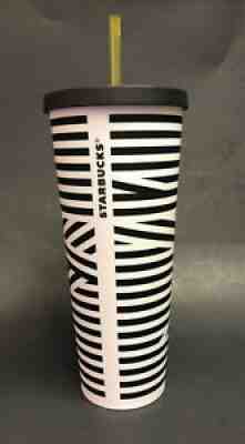 NEW STARBUCKS Black White ZEBRA STRIPE VENTI Cold Cup TUMBLER 24oz With Straw - Sold on eBay Jun 28, 2021 for $250.00