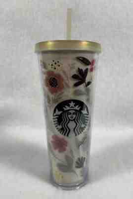 RARE 2014 Starbucks Flower Pattern Floral Harvest Venti Cold Cup Tumbler 24 oz