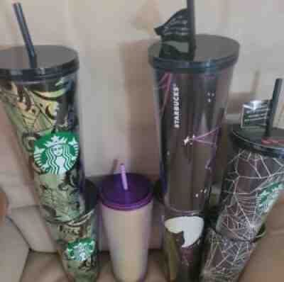 7 STARBUCKS HALLOWEEN TUMBLER WHITE PURPLE SPIDERWEB BLACK CAT FROSTED STUDDED - Sold on eBay Sep 07, 2021 for $450.00