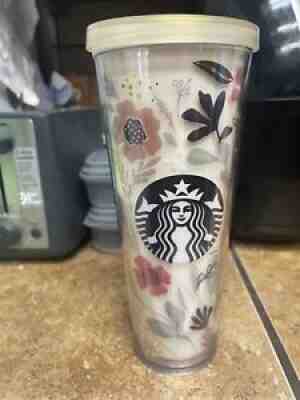 Starbucks 2014 Floral Harvest Venti Cold Cup Tumbler 24 oz NO STRAW Gold Leaf - Sold on eBay Aug 10, 2021 for $147.50