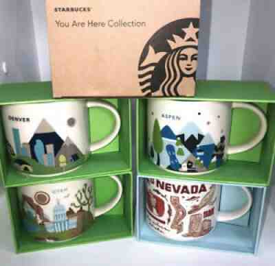 Starbucks Denver Aspen Nevada Utah 14oz Coffee Mug Collection (4) NEW