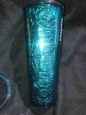 Starbucks 2017 Cold Cup 24 oz Tumbler Embossed Tin Floral Metallic Teal Rare - Sold on eBay Jul 06, 2021 for $61.00