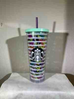 Rare Starbucks Striped Stripes Flower Floral Cold Beverge 24 oz Venti Tumbler - Sold on eBay Aug 09, 2021 for $71.00