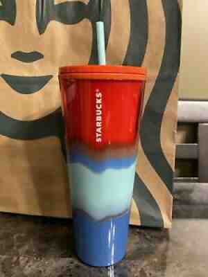 Starbucks Summer 2021 Red Blue Tie-Dye Wave 24 oz Tumbler Cold Cup New - Sold on eBay Jun 28, 2021 for $22.50