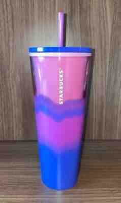 Starbucks Summer 2021 Pink Purple Blue Tie-Dye Wave 24 oz Tumbler Cold Cup New - Sold on eBay Jun 15, 2021 for $15.49