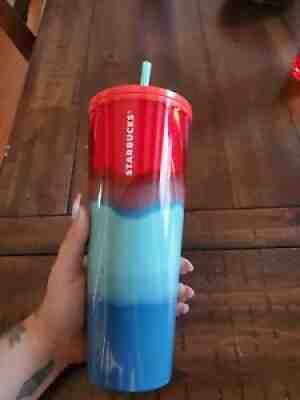 Starbucks 2021 Summer 4th of July Red Blue Wave Tumbler Summer 24 Oz - Sold on eBay Jul 24, 2021 for $5.00