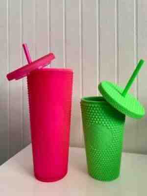 Starbucks Neon Pink Green Tumbler Fall 2021 16 24 Studded Cold Cup venti grande - Sold on eBay Aug 24, 2021 for $59.00