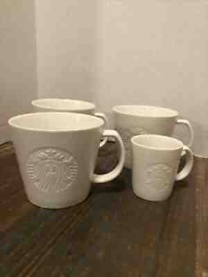 4 STARBUCKS 2015 Mug White Embossed Logo Collectible Cup 3/12oz 1/3oz Split Tail - Sold on eBay Jul 20, 2021 for $44.00