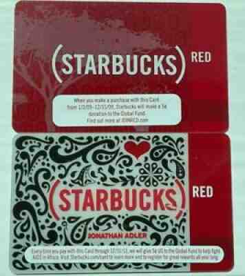 Starbucks Gift Cards - Red Card Global Fund - Set of 2 - No $ - 2008/2010 - Sold on eBay Jul 12, 2021 for $5.00