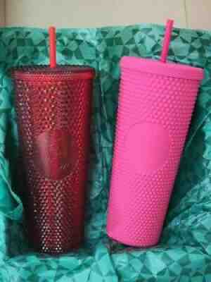 lot 2: Starbucks Taiwan Ruby Pink & Christmas Red Studded Tumbler 24 oz NEW! - Sold on eBay Jul 20, 2021 for $84.00