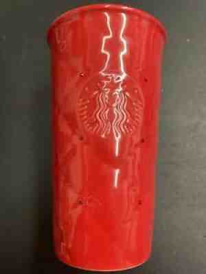 Starbucks 2016 Red Ceramic Quilted Coffee Tumbler Travel Mug w/ White Lid 0oz - Sold on eBay Jul 27, 2021 for $5.00