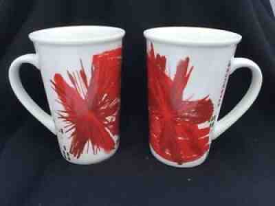 Pair of tall Starbucks coffee mugs Red Gold Starburst Atomic Flower 12 oz. - Sold on eBay Aug 05, 2021 for $5.50