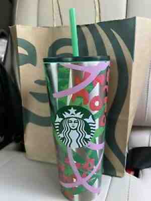 Starbucks leopard stainless steel tumbler 24 oz, green, red with straw, Sold out - Sold on eBay Jun 26, 2021 for $23.50