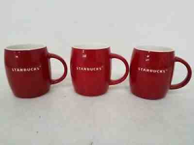 Starbucks Coffee 2011 Red Barrel Mug White Etched Logo 14oz x3 - Sold on eBay Aug 23, 2021 for $9.99