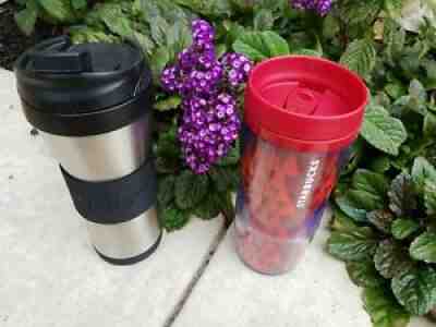 Starbucks 2006 Stainless Steel Travel Coffee Mug, 2016 Red Insulated Plastic Mug - Sold on eBay Aug 28, 2021 for $9.99