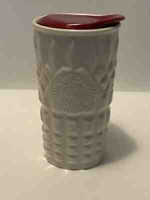 Starbucks White Siren Quilted Look Ceramic Tumbler With Red Ceramic Lid 10 oz - Sold on eBay Jul 06, 2021 for $5.00