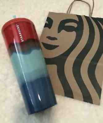 Starbucks Tumbler Cup Patriotic Red White Blue Dip Dye Summer 2021 Venti 24oz - Sold on eBay Jul 13, 2021 for $14.99