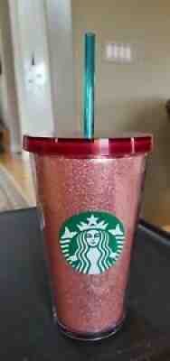 Starbucks 16 oz cold beverage pink red glitter tumbler with red lid 2014 - Sold on eBay Jul 18, 2021 for $5.99