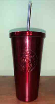 BRAND NEW Starbucks ALL Metal Stainless Steel RED Tumbler Cup. W/ Metal Straw - Sold on eBay Jul 04, 2021 for $12.00