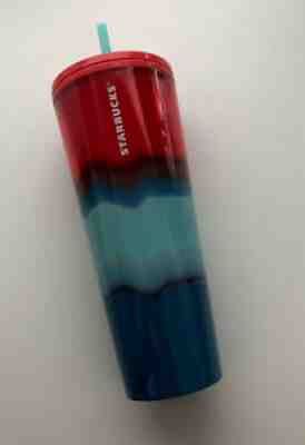 NEW STARBUCKS 2021 PATRIOTIC RED WHITE BLUE TYE DIP DYE 24oz TUMBLER CUP AMERICA - Sold on eBay Sep 09, 2021 for $11.00