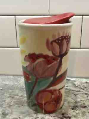 Starbucks 2014 Watercolor Floral 10 oz Ceramic Traveler Tumbler Gold Rim Red Lid - Sold on eBay Jun 27, 2021 for $10.25