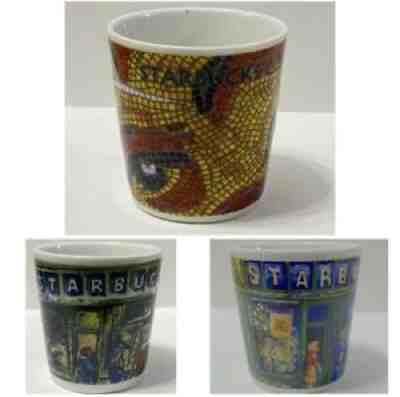 Set Of (3) RARE Starbucks Coffee Ceramic Espresso Shot Glasses Mosaic Christmas