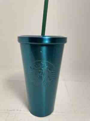Starbucks Aqua Turquoise Blue Stainless Steel Tumbler 16oz Tumbler with Straw - Sold on eBay Sep 05, 2021 for $27.99