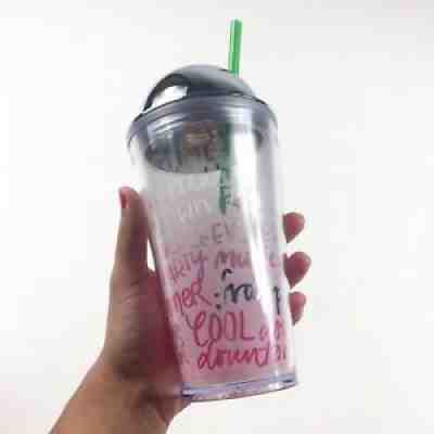 Starbucks 2014 pink frappuccino cold cup tumbler silver dome straw - Sold on eBay Aug 05, 2021 for $5.95