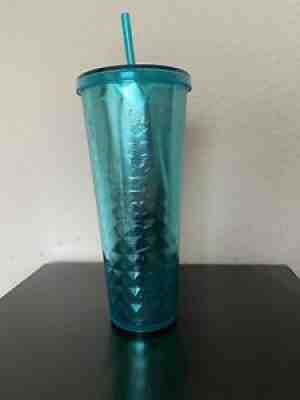 Starbucks 2015 DIAMOND Foil 24oz Turquoise Teal Tumbler Venti Straw - Sold on eBay Aug 02, 2021 for $31.00