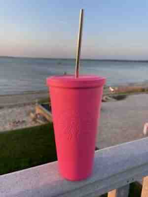 Hot Neon Pink Matte Starbucks Tumbler 2014 Metal Straw 16oz Scarce And Retired - Sold on eBay Aug 15, 2021 for $42.00