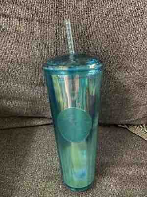 Starbucks 2021 24 oz.Summer Turquoise Teal Blue Iridescent Kaleidoscope Tumbler - Sold on eBay Aug 25, 2021 for $33.00