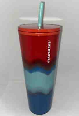 Starbucks Summer 2021 Color Wave (Red, Aqua, Blue) 24oz Cold Cup (Tumbler) - NEW - Sold on eBay Jun 27, 2021 for $35.00