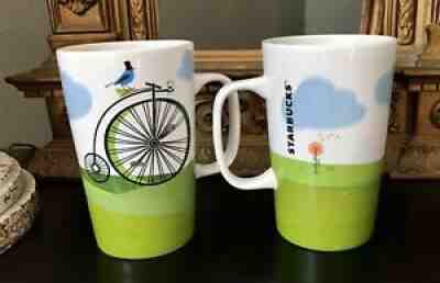 Starbucks 2014 Penny Farthing Bicycle Blue Bird Tall 16 oz Coffee Mug Cup Two - Sold on eBay Sep 05, 2021 for $7.99