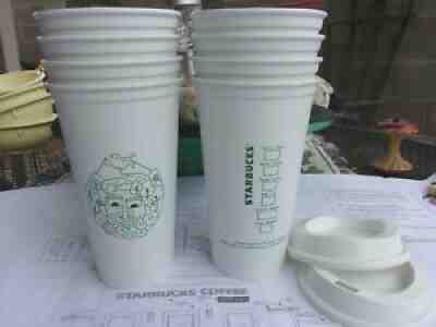 8 STARBUCKS TO GO REUSABLE PLASTIC TRAVEL CUPS USA/ EARTH DAY NEW 2 LIDS 2014 - Sold on eBay Aug 01, 2021 for $15.99