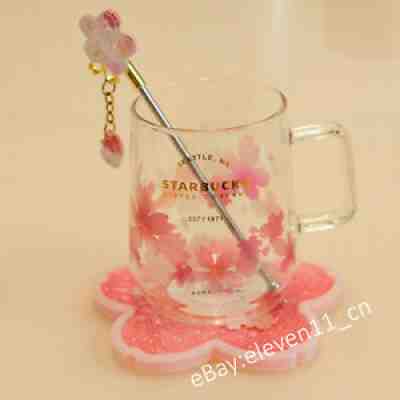 Starbucks cherry blossom Sakura Glass W/Coaster&stick Coffee Mug Limited Edition - Sold on eBay Aug 13, 2021 for $36.99