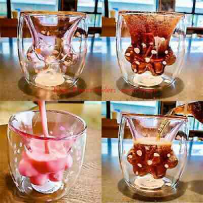 Modelspace Starbucks Cat's Paw Sakura Double Wall Glass Mug Cup 6oz Pink Cat - Sold on eBay Sep 11, 2021 for $17.80