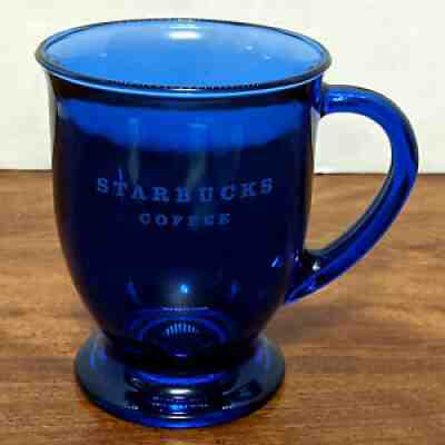 Starbucks Clear Cobalt Blue Anchor Hocking Glass Pedestal 16 oz Mug Coffee Cup - Sold on eBay Jul 03, 2021 for $9.95