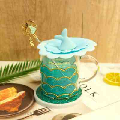 Starbucks Blue Korea Scale Glass Coffee Mug With rod Ocean coaster Fishtail lid - Sold on eBay Jun 16, 2021 for $42.99