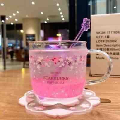 Starbucks ColorChanging Mugs Sakura Glass Cup w/ Coaster stirring rod Coffee Mug - Sold on eBay Sep 11, 2021 for $25.00