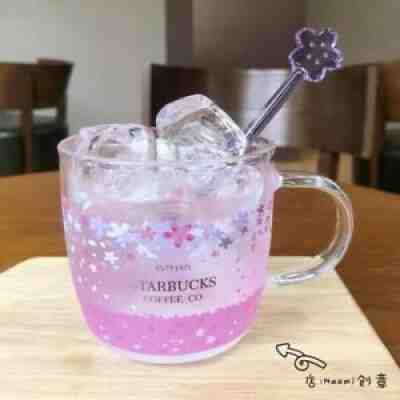 Starbucks Glass Cup Color-changing Sakura Cherry blossoms Coffee Mug W/ Stir rod - Sold on eBay Jul 11, 2021 for $18.50