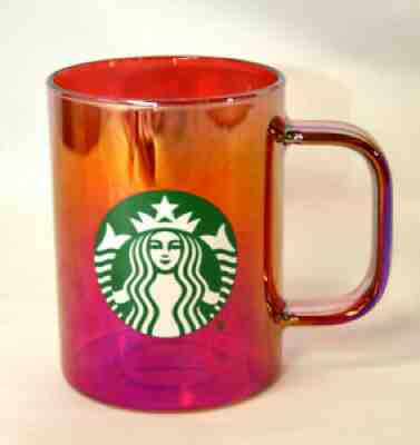NWT 2019 Starbucks Red Iridescent Rainbow Christmas Edition Mug Cup Glass 14oz - Sold on eBay Aug 15, 2021 for $15.95