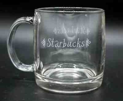 Starbucks Clear Etched Glass 12oz. Coffee Tea Mug Fancy Font - Sold on eBay Sep 12, 2021 for $9.99