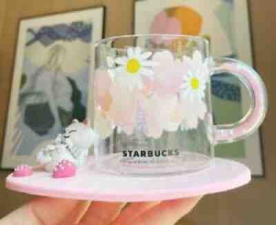 2021 Starbucks Japanese Sakura Daisy Glass Coffee Mug Cup Pink Coaster Limited - Sold on eBay Aug 29, 2021 for $28.50